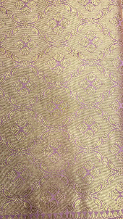 Royal Elegance: Faishana's Exquisite Light Purple Pure Chiniya Silk Gold Floral Zari Booti with Minakari Border & Purple Blouse