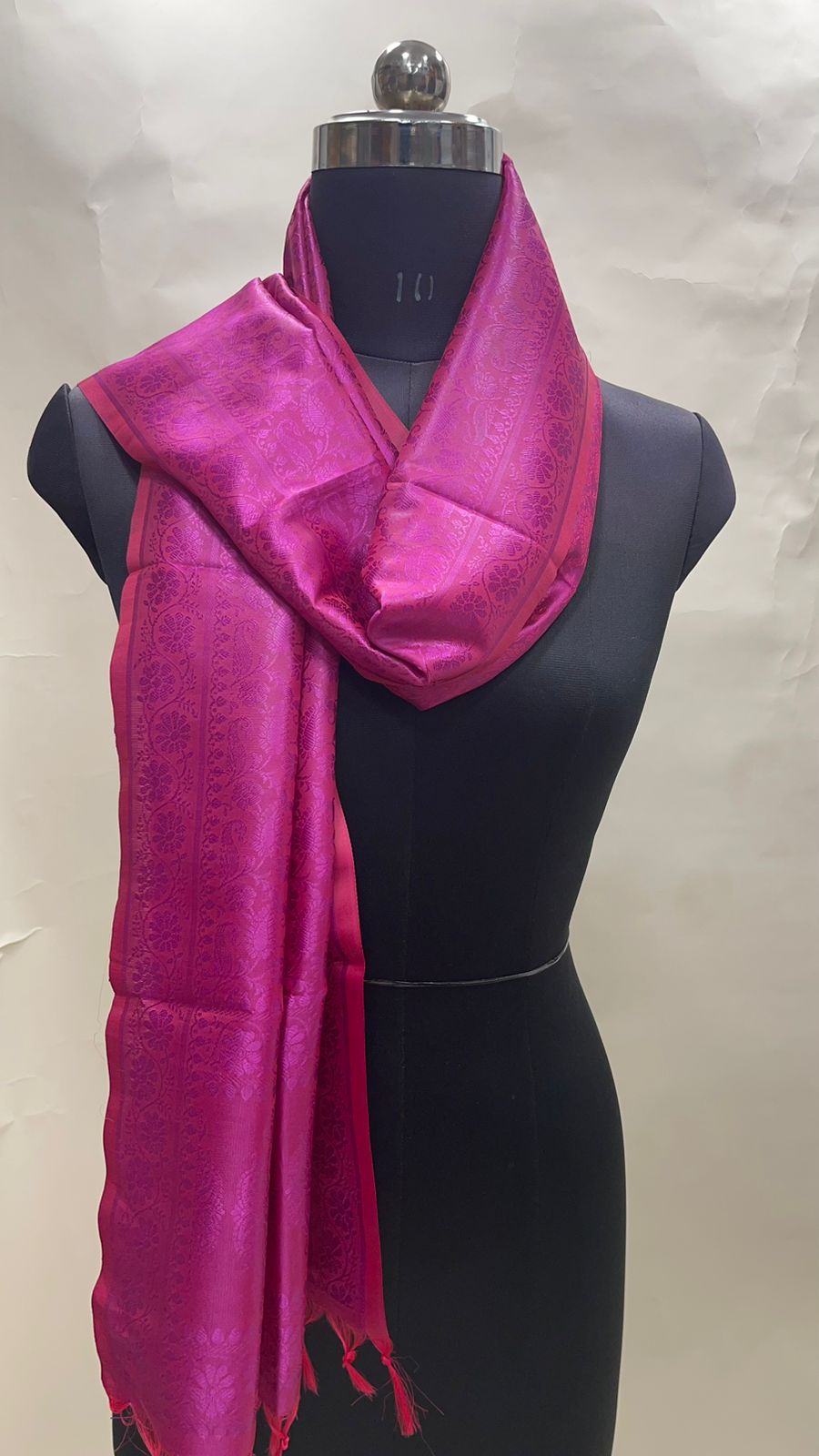 Faishana Presents Magenta Banarasi Silk Stole with Carry Booti Resham Tassels