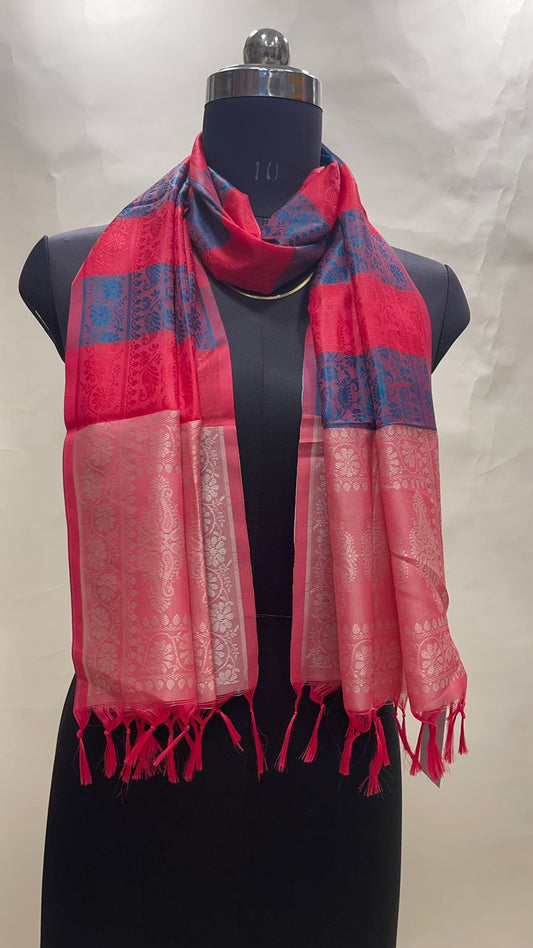 Faishana Presents Multicolor Banarasi Silk Stole with Carry Booti Resham Tassels