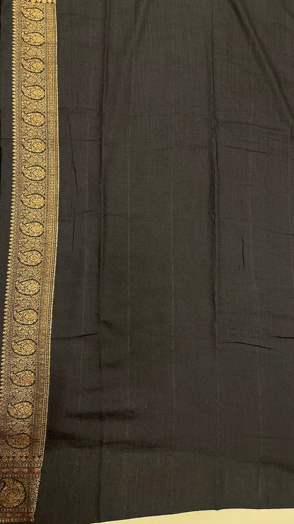 Timeless Classic: Faishana Pure Silk Handloom Black Munga Silk Banarasi Saree Adorned with Aada Copper Zari Jaal Booti with Black Blouse