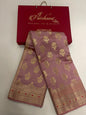 Regal Elegance: Faishana's Pure Silk Handloom Muave Chiniya Silk Gold Floral Zari Booti with Minakari Zari Border Saree and Mauve Blouse