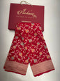 Faishana Pure Silk Handloom Exquisite Red Khaddi Georgette Hand Brush Floral Zari Kadhwa Jaal with Banarasi Zari Border with Red Blouse