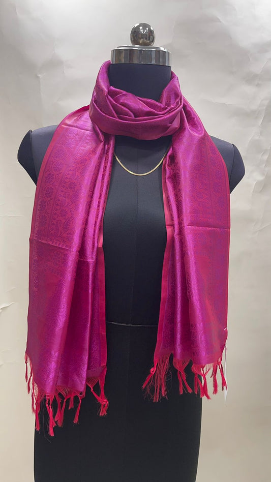 Faishana Presents Magenta Banarasi Silk Stole with Carry Booti Resham Tassels