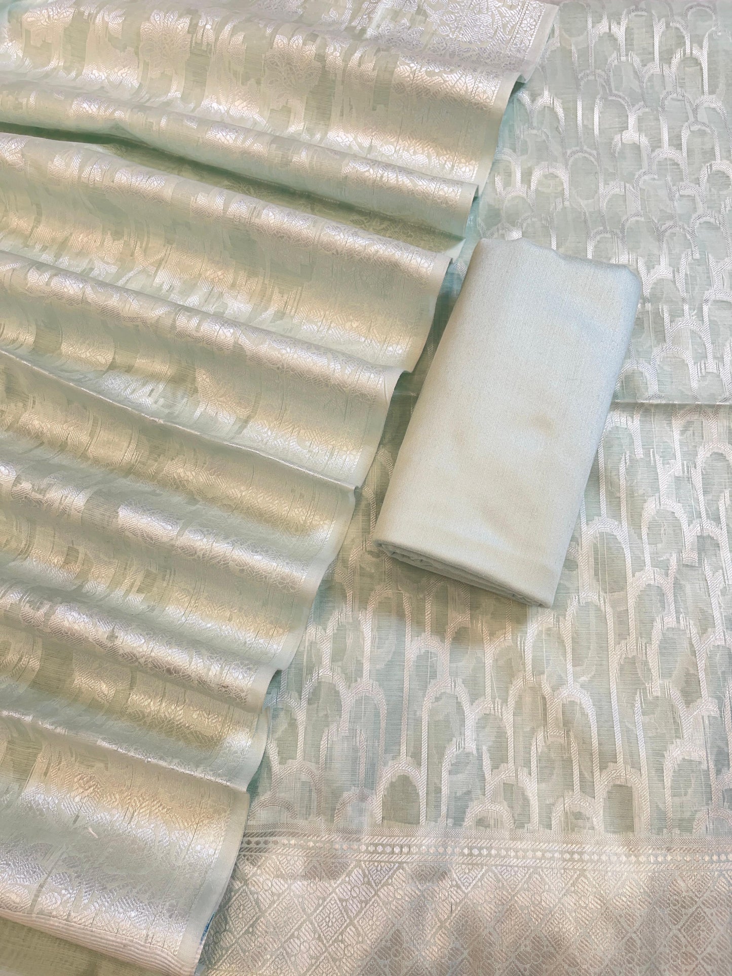 Seagreen Cotton Blend Resham Stripe Banarasi Suit 50IM_PVC11