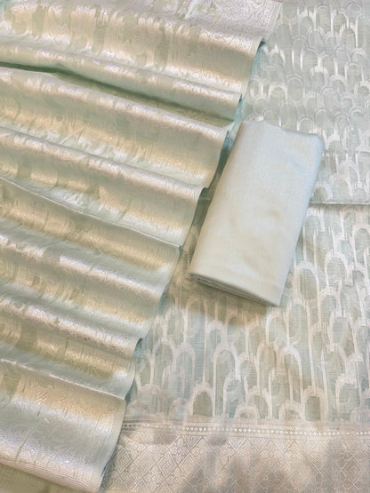 Seagreen Cotton Blend Resham Stripe Banarasi Suit 50IM_PVC11