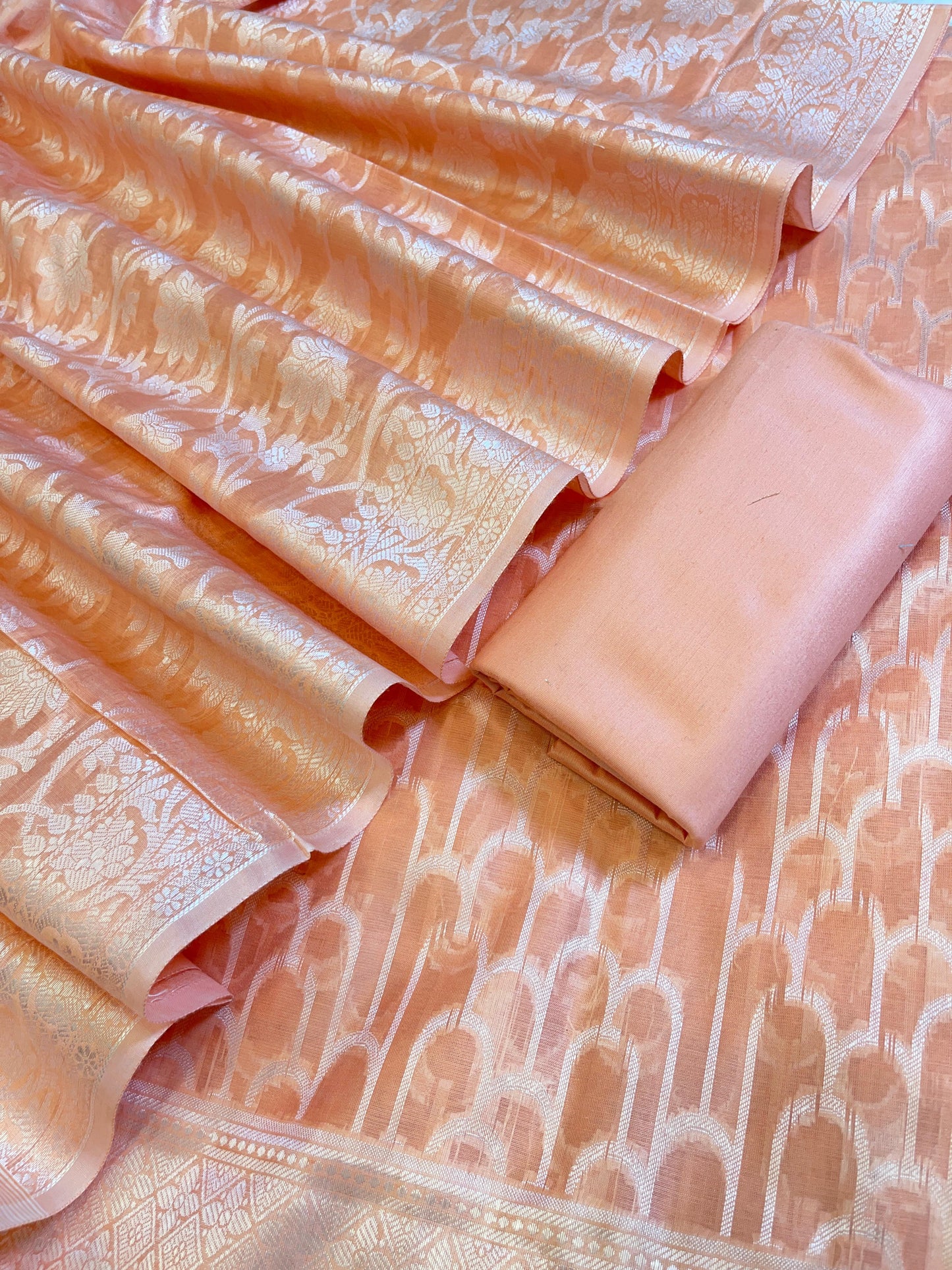 Peach Cotton Blend Resham Stripe Banarasi Suit 50IM_PVC7