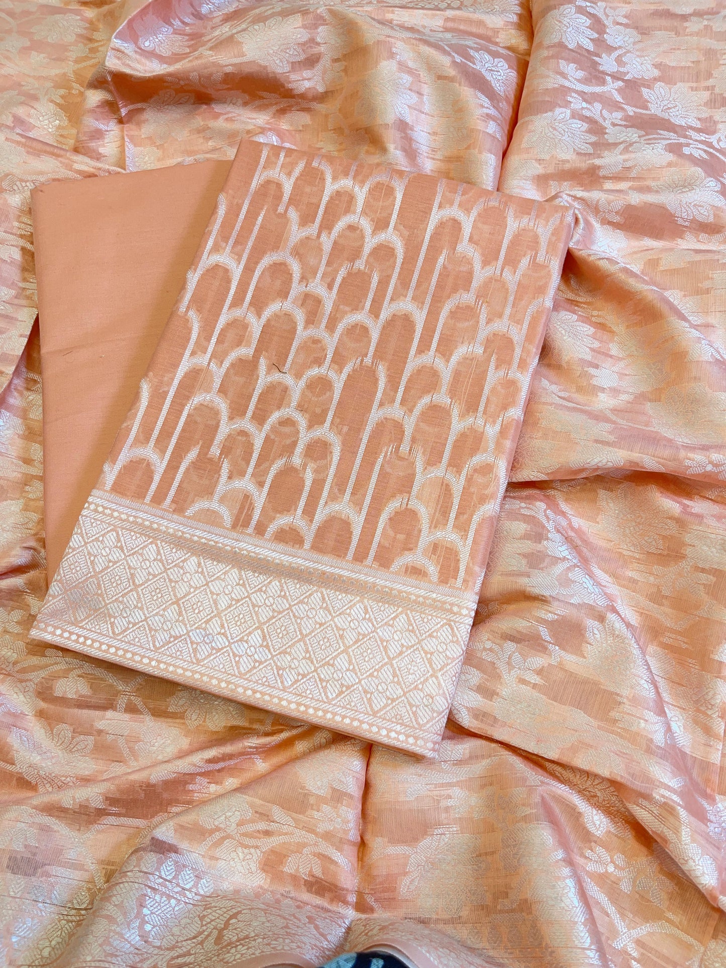 Peach Cotton Blend Resham Stripe Banarasi Suit 50IM_PVC7