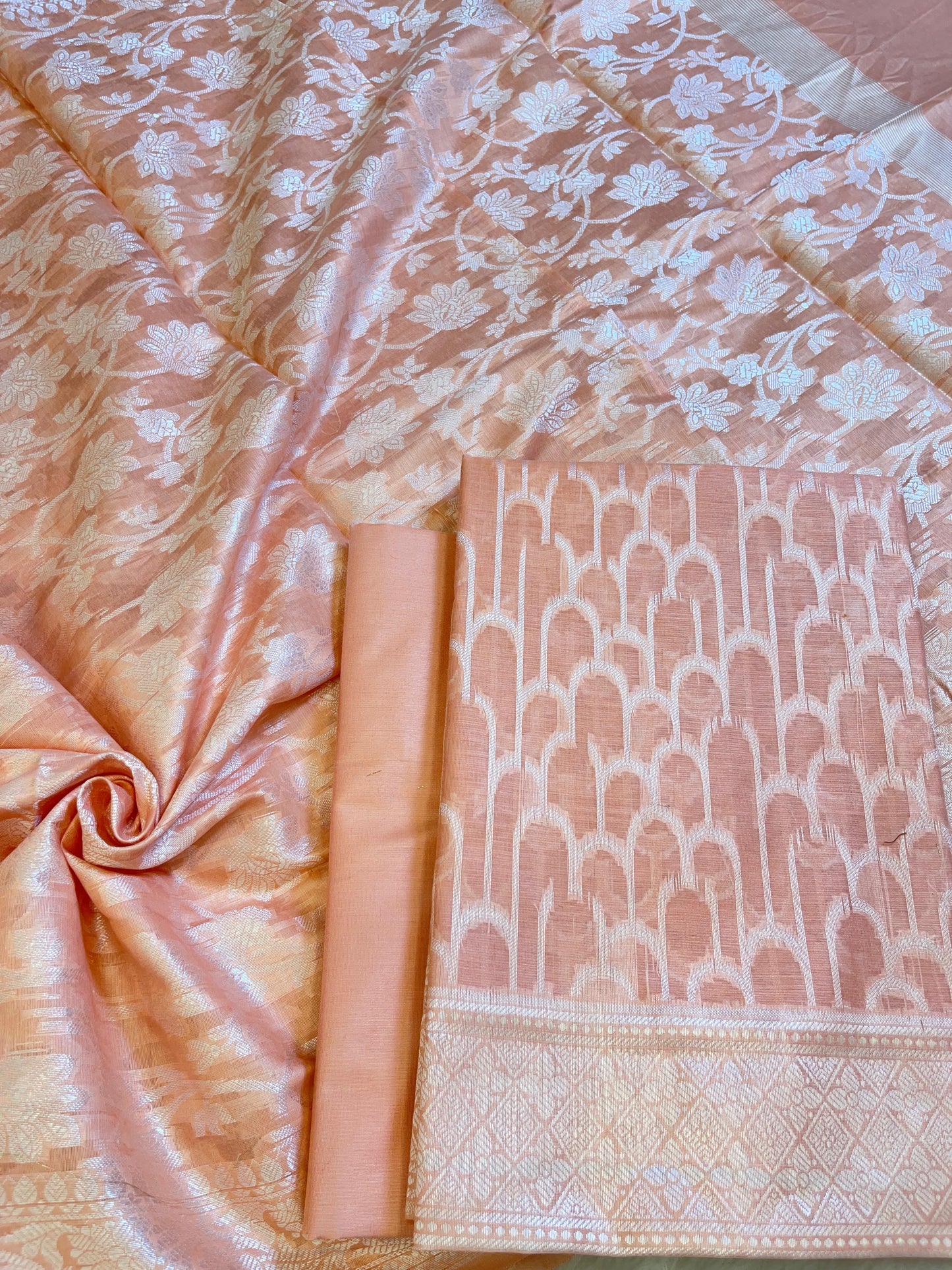 Peach Cotton Blend Resham Stripe Banarasi Suit 50IM_PVC7