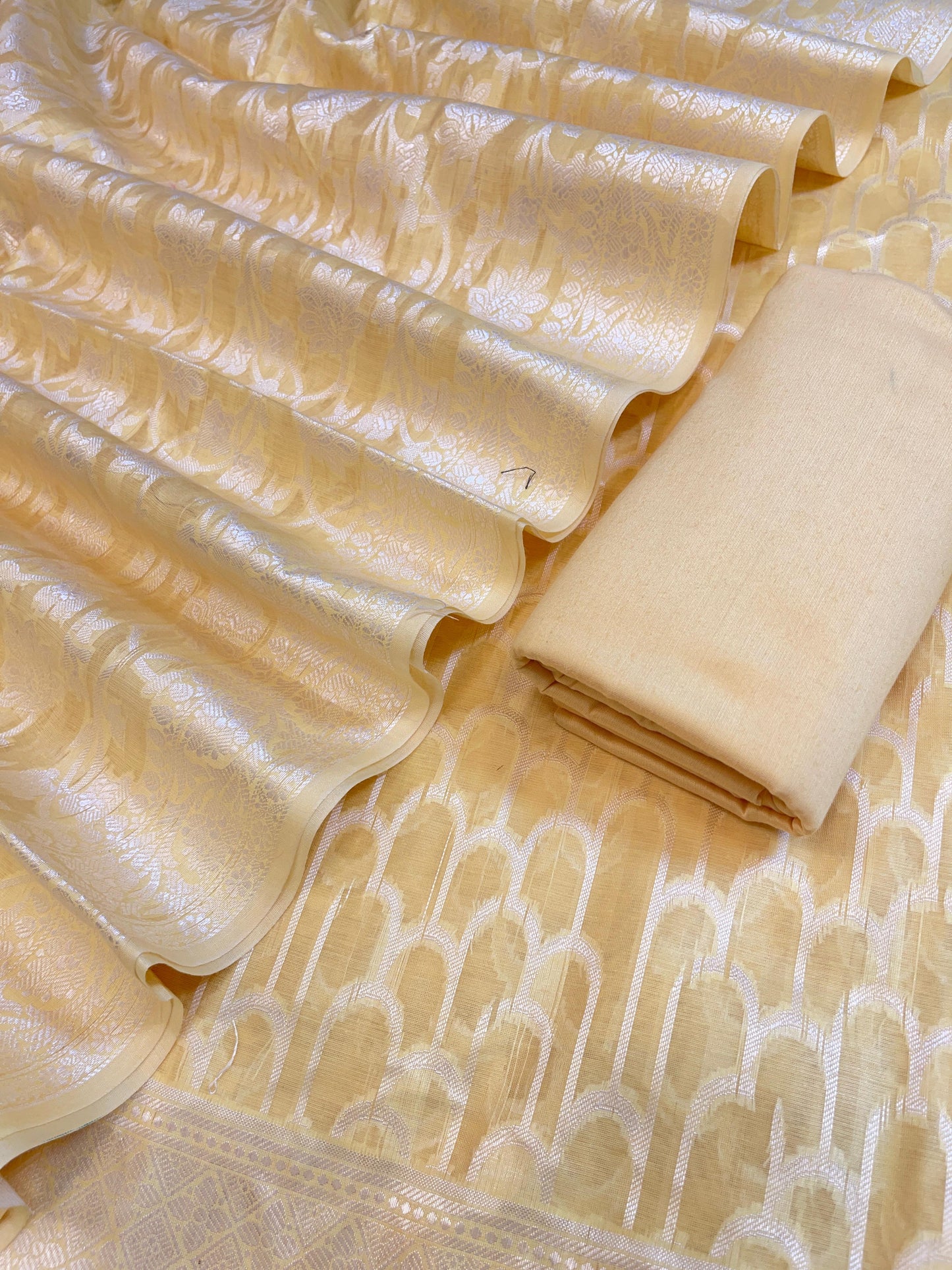 Yellow Cotton Blend Resham Stripe Banarasi Suit 50IM_PVC9