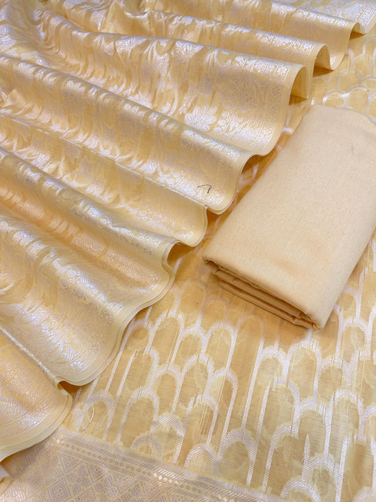 Yellow Cotton Blend Resham Stripe Banarasi Suit 50IM_PVC9