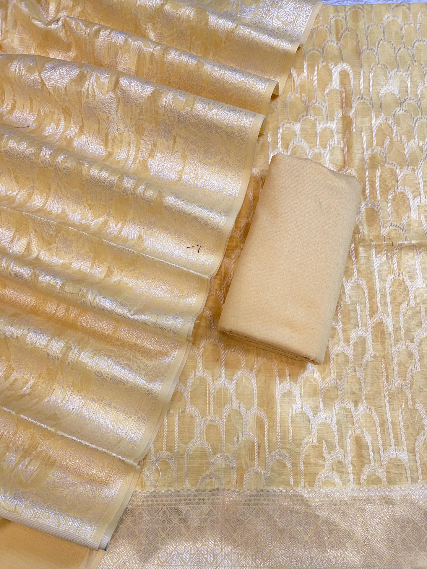Yellow Cotton Blend Resham Stripe Banarasi Suit 50IM_PVC9