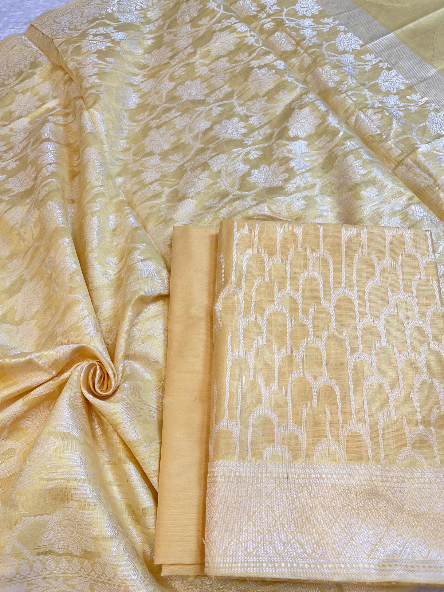 Yellow Cotton Blend Resham Stripe Banarasi Suit 50IM_PVC9