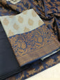 Light Blue Cotton Floral Zari Booti with Contrast Navy Blue Silk Border Banarasi Suit 525IM_CTN10