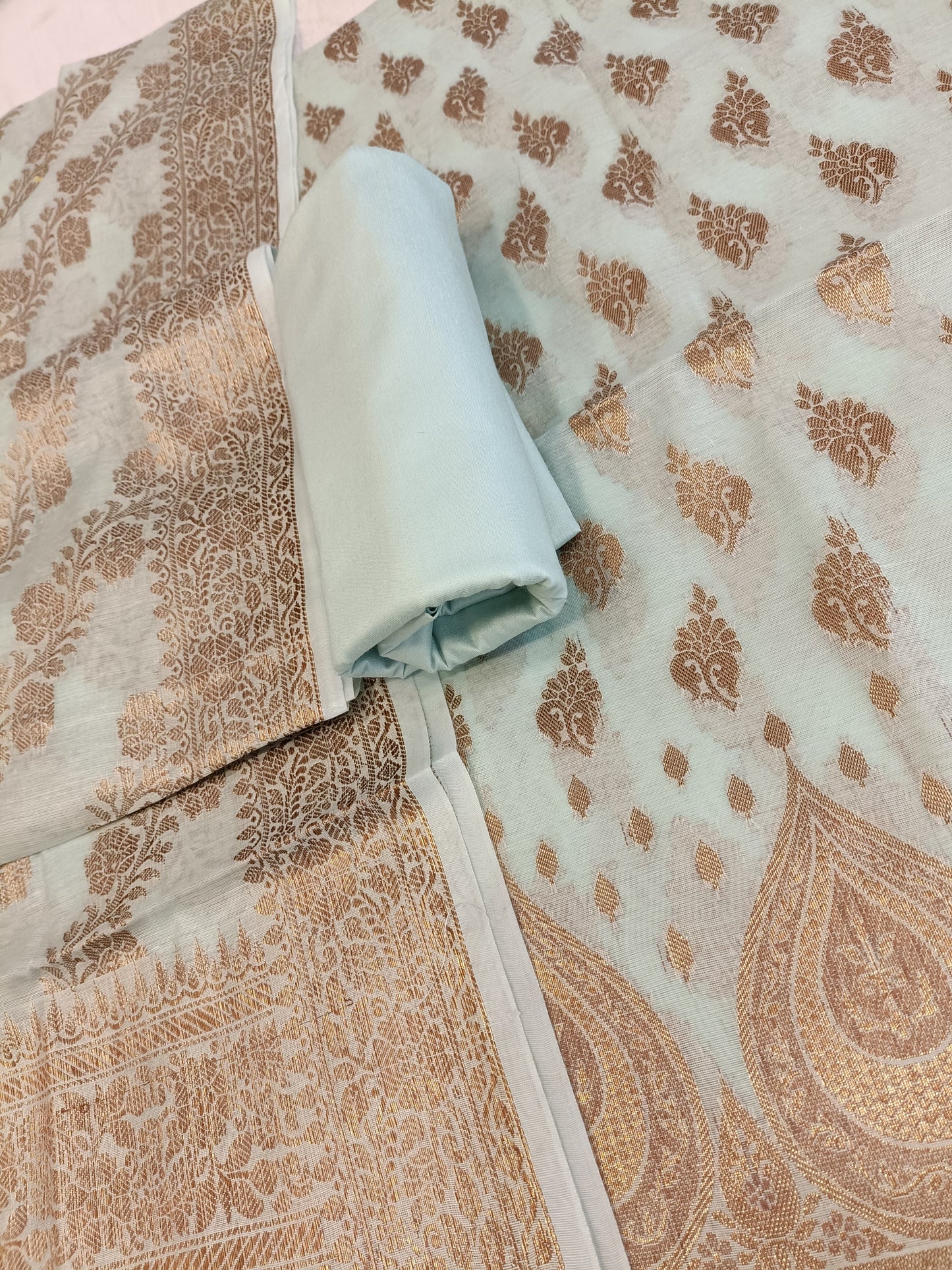 Light Blue Cotton Alfi Zari Booti Banarasi 3 pcs Suit Set 525IM_CTN13