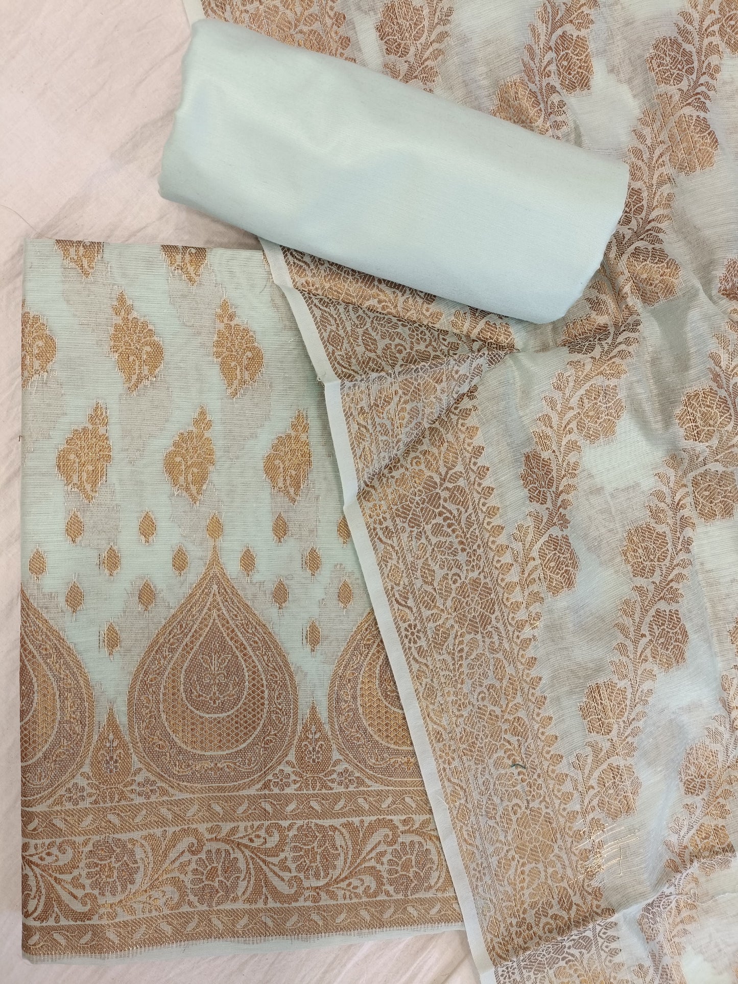 Light Blue Cotton Alfi Zari Booti Banarasi 3 pcs Suit Set 525IM_CTN13