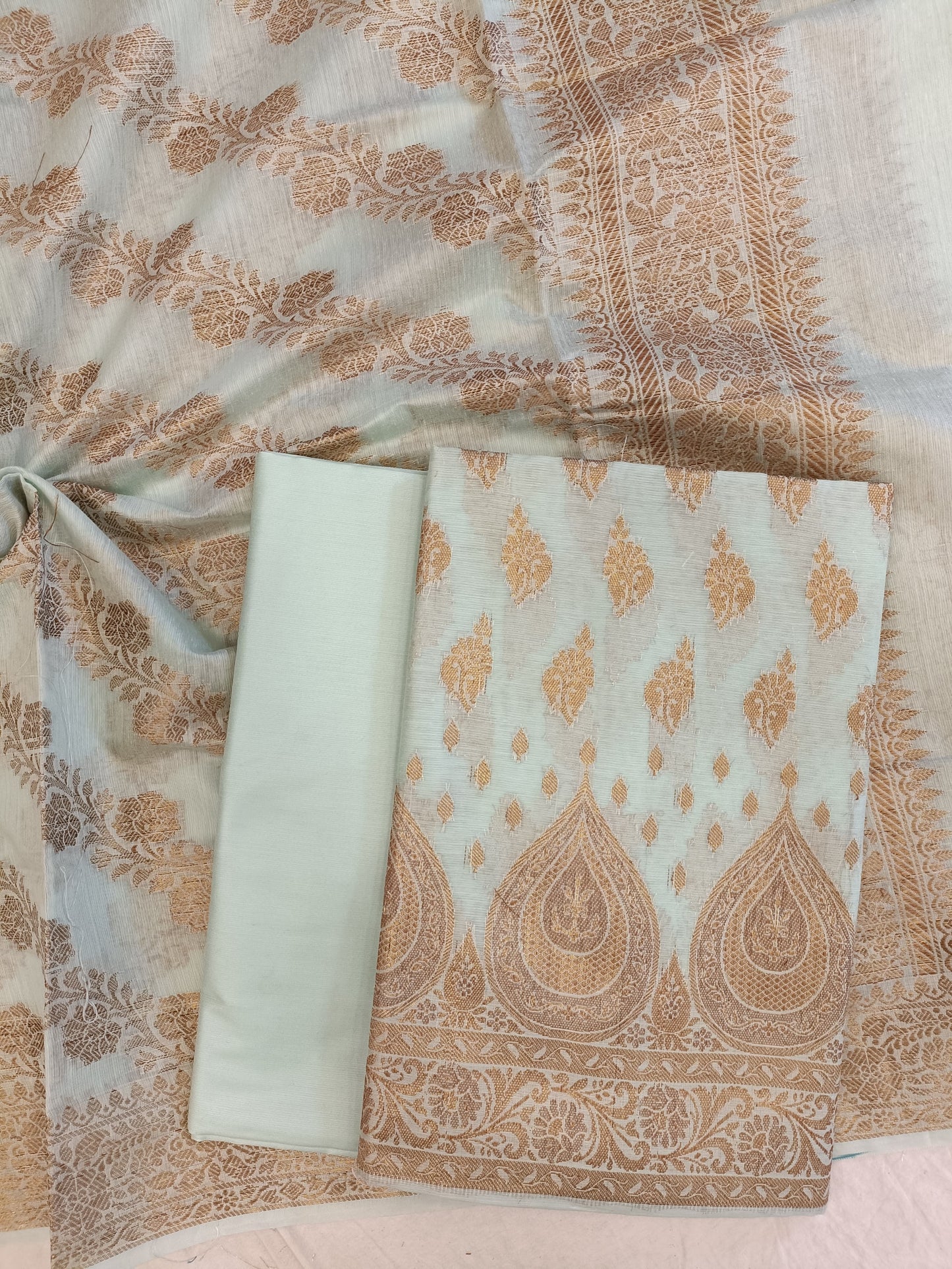 Light Blue Cotton Alfi Zari Booti Banarasi 3 pcs Suit Set 525IM_CTN13
