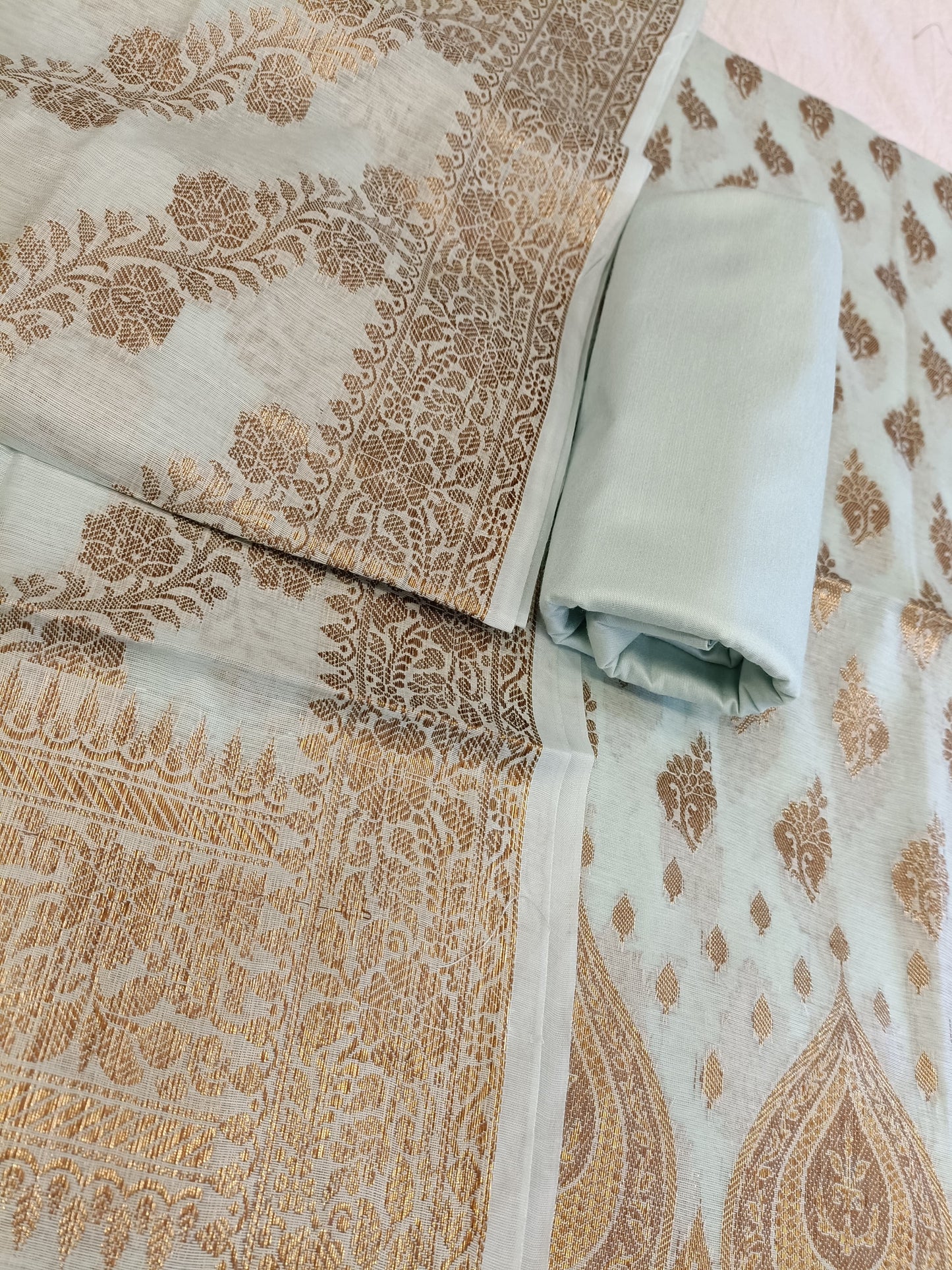 Light Blue Cotton Alfi Zari Booti Banarasi 3 pcs Suit Set 525IM_CTN13