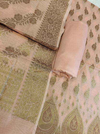Peach Cotton Alfi Zari Booti Banarasi 3 pcs Suit Set 525IM_CTN15