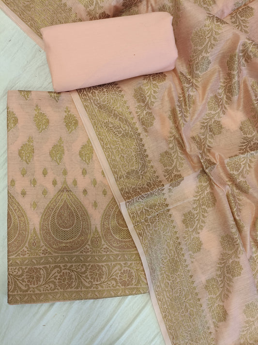 Peach Cotton Alfi Zari Booti Banarasi 3 pcs Suit Set 525IM_CTN15
