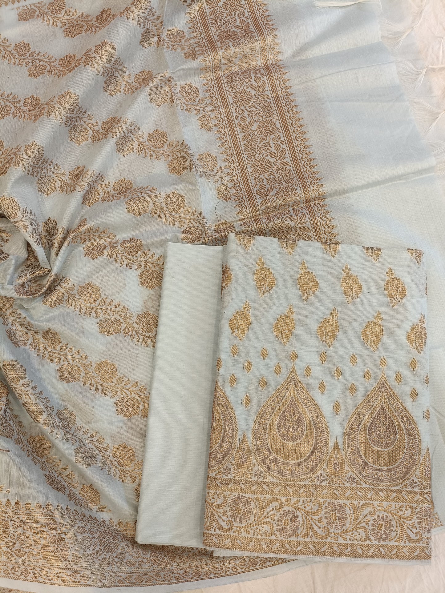 Seagreen Cotton Alfi Zari Booti Banarasi 3 pcs Suit Set 525IM_CTN16