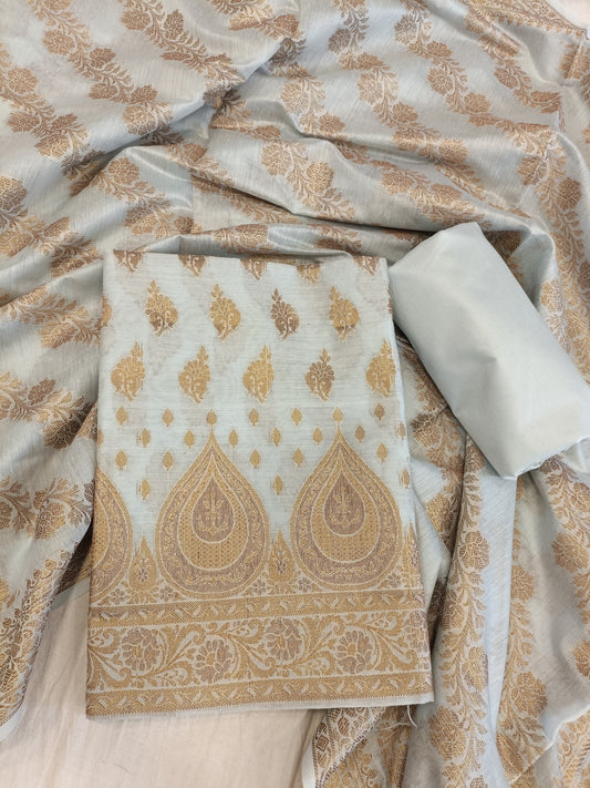 Seagreen Cotton Alfi Zari Booti Banarasi 3 pcs Suit Set 525IM_CTN16