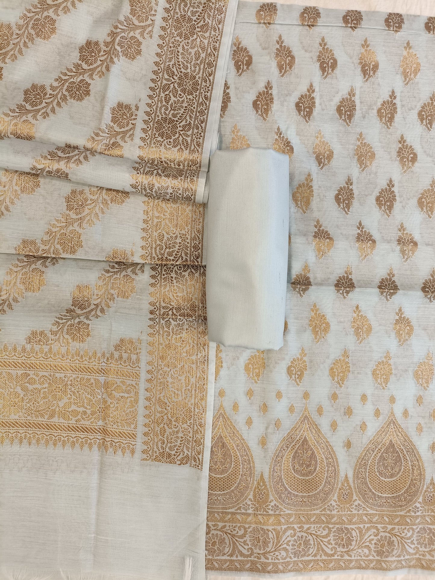 Seagreen Cotton Alfi Zari Booti Banarasi 3 pcs Suit Set 525IM_CTN16