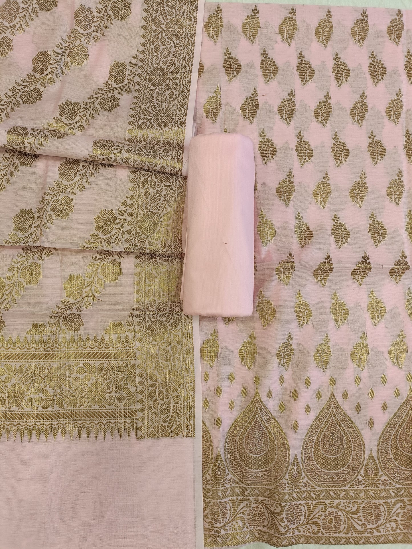 Pink Cotton Alfi Zari Booti Banarasi 3 pcs Suit Set 525IM_CTN17