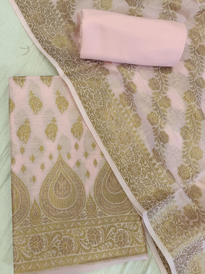 Pink Cotton Alfi Zari Booti Banarasi 3 pcs Suit Set 525IM_CTN17