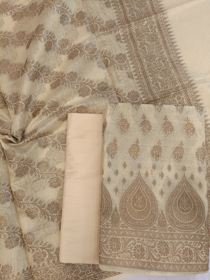 Yellow Cotton Alfi Zari Booti Banarasi 3 pcs Suit Set 525IM_CTN18