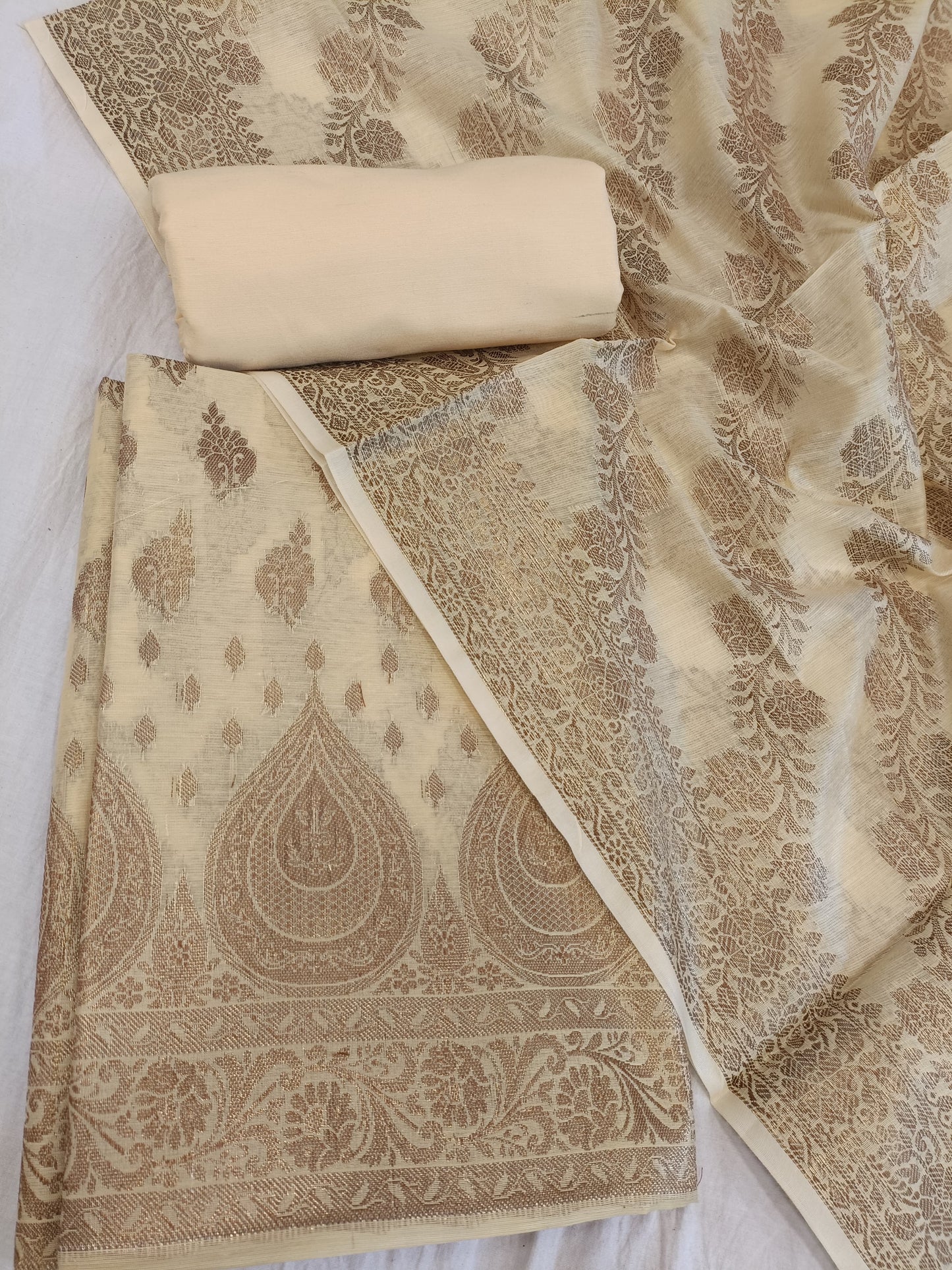 Yellow Cotton Alfi Zari Booti Banarasi 3 pcs Suit Set 525IM_CTN18