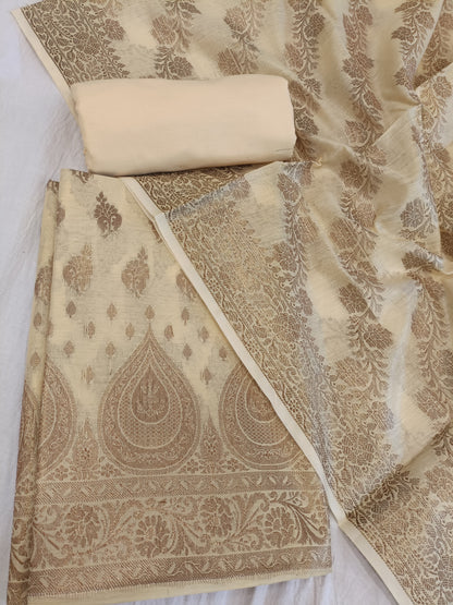 Yellow Cotton Alfi Zari Booti Banarasi 3 pcs Suit Set 525IM_CTN18