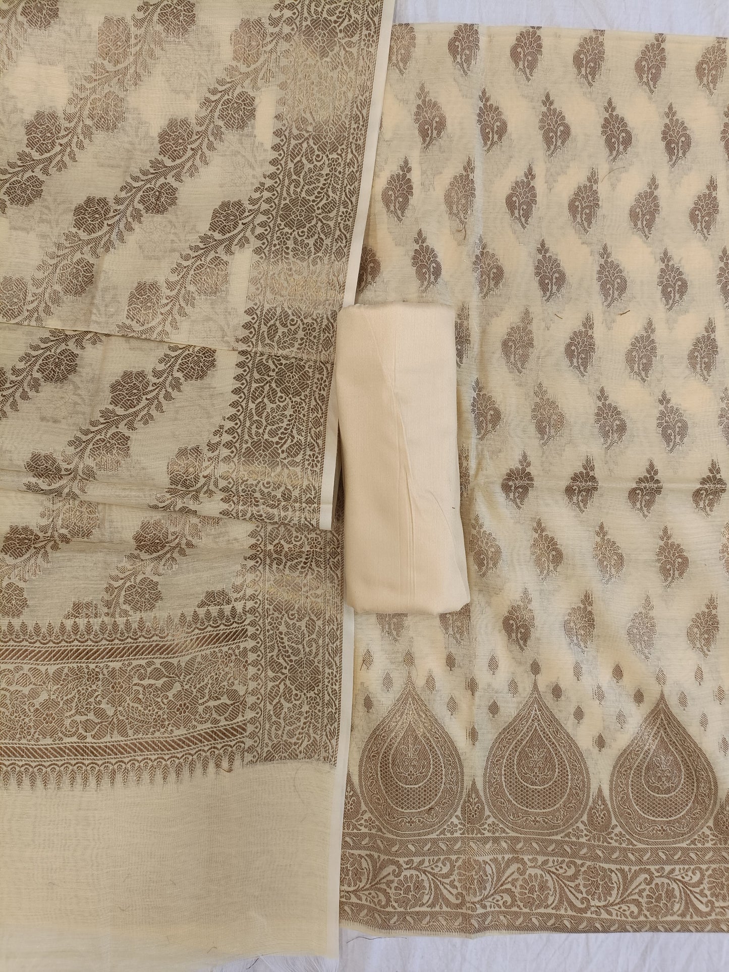 Yellow Cotton Alfi Zari Booti Banarasi 3 pcs Suit Set 525IM_CTN18