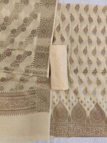 Yellow Cotton Alfi Zari Booti Banarasi 3 pcs Suit Set 525IM_CTN18
