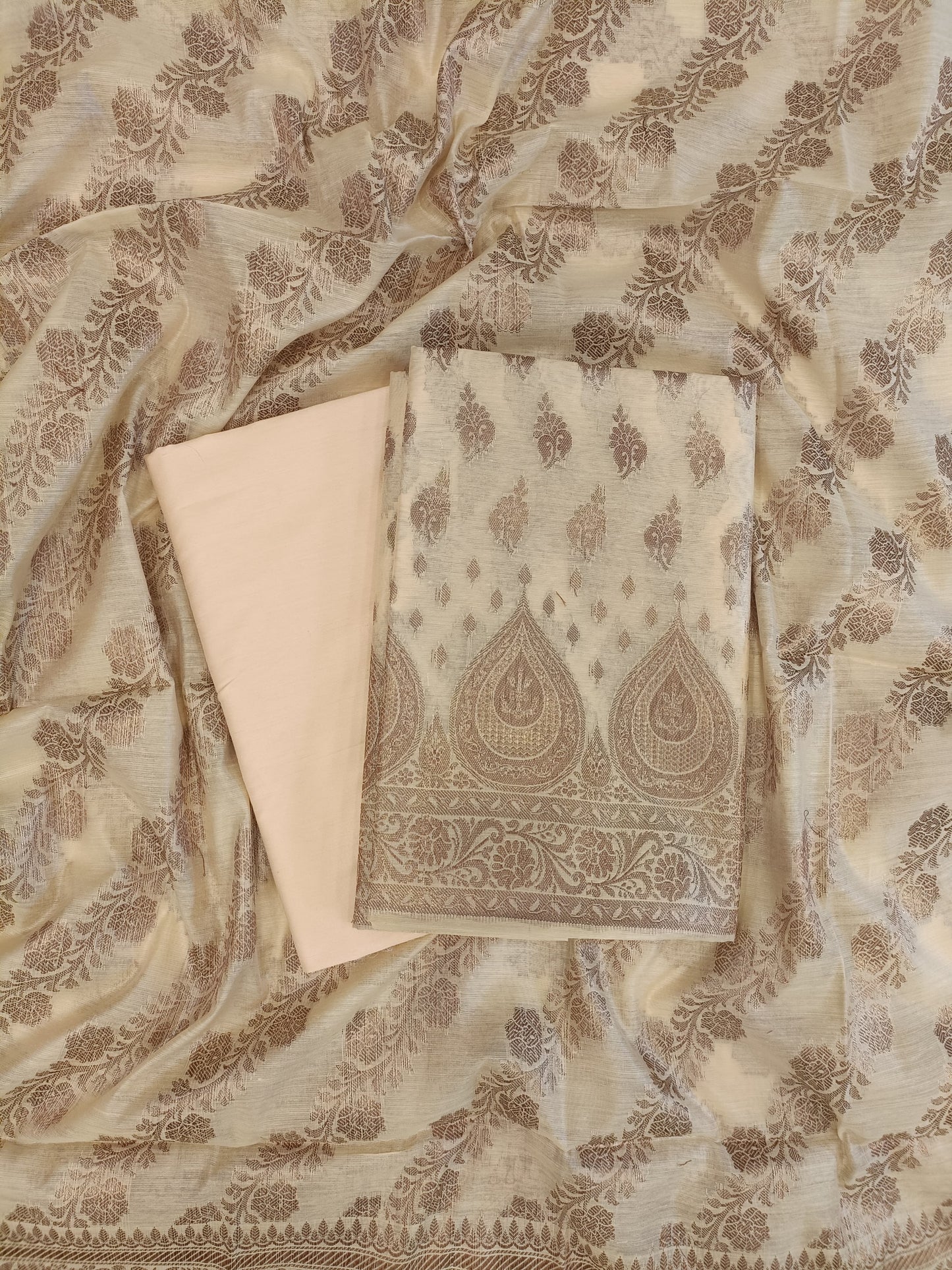 Yellow Cotton Alfi Zari Booti Banarasi 3 pcs Suit Set 525IM_CTN18
