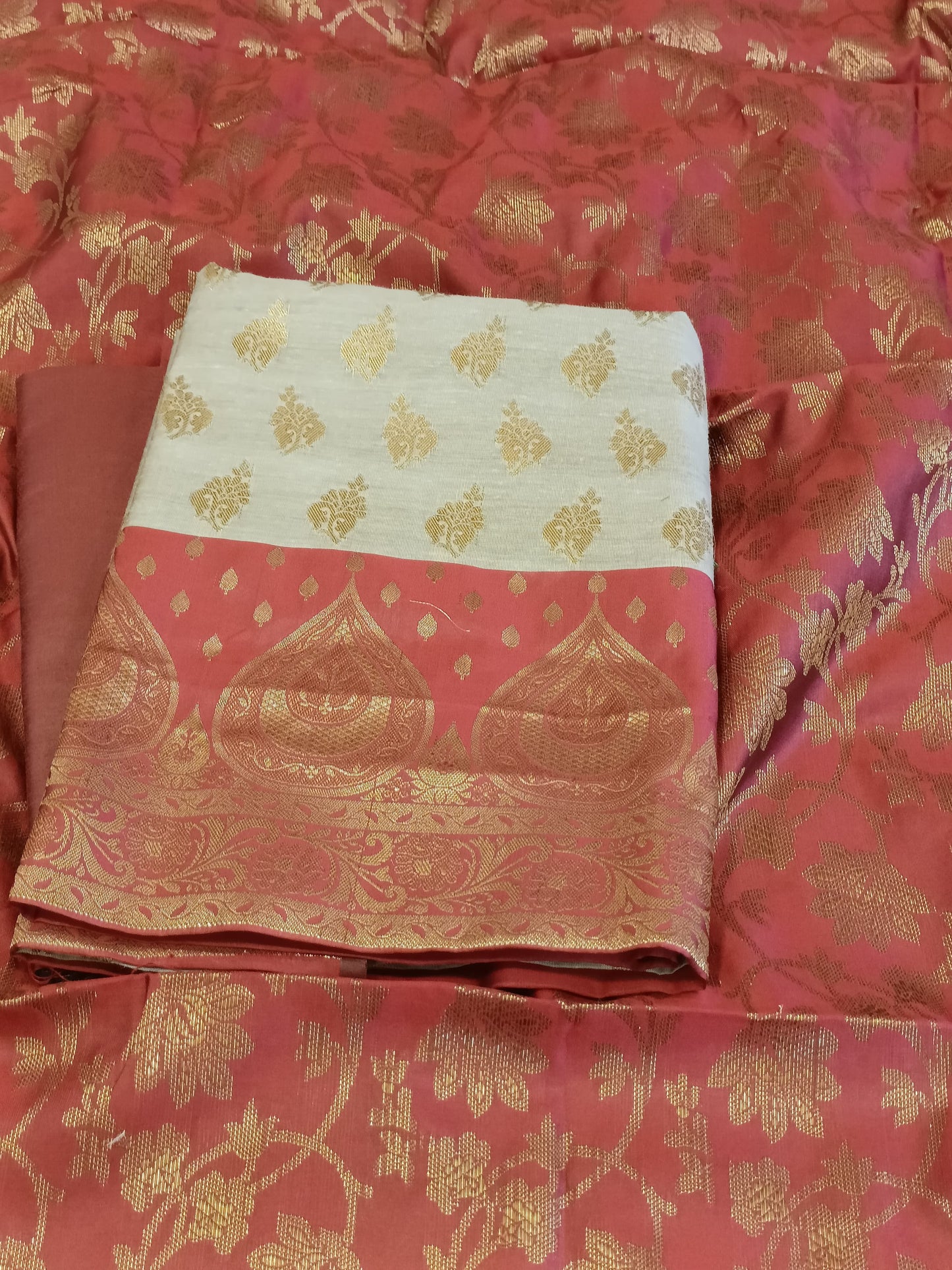 Tussar Cotton Floral Zari Booti with Contrast Maroon Silk Border Banarasi Suit 525IM_CTN1