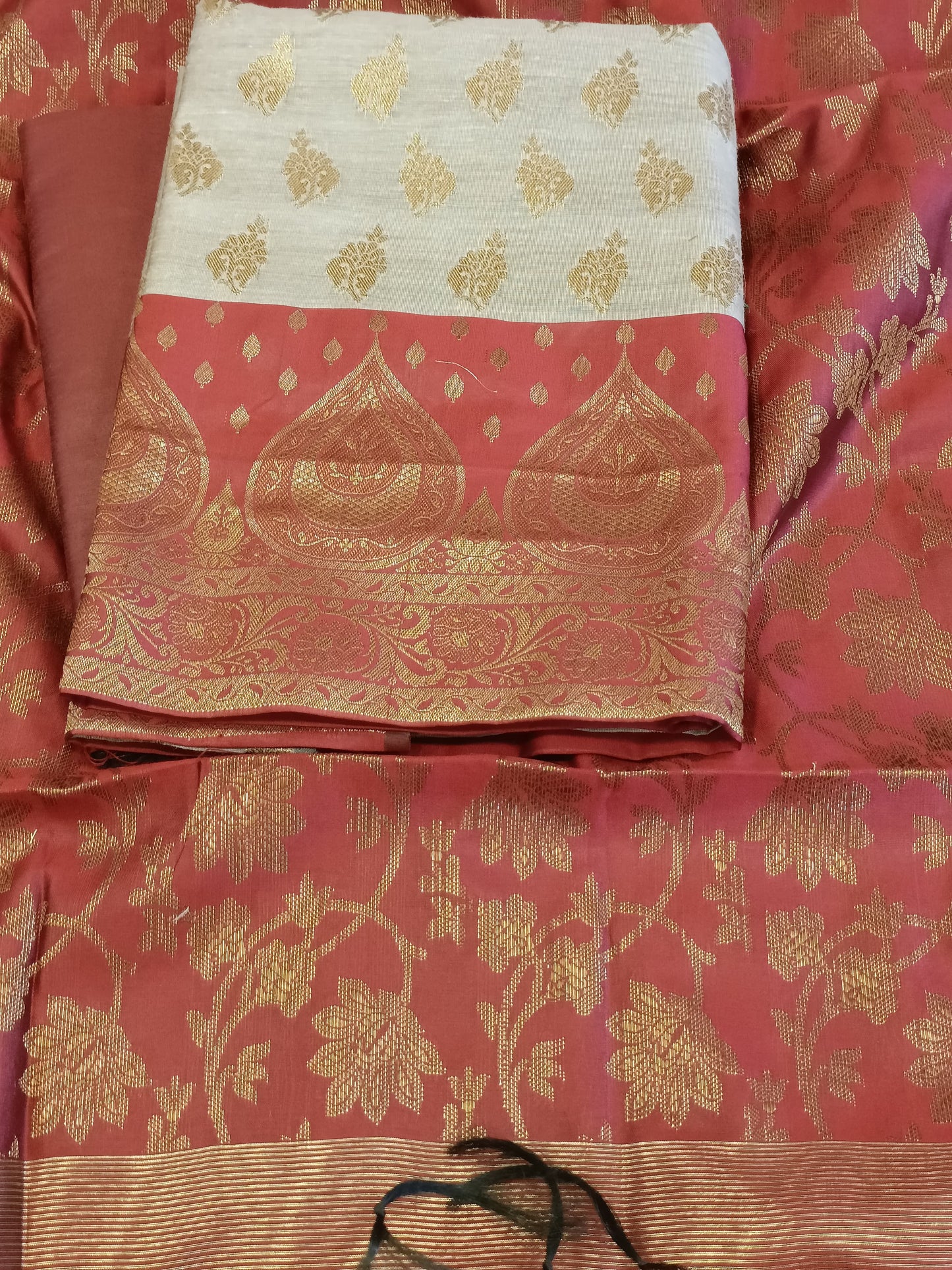Tussar Cotton Floral Zari Booti with Contrast Maroon Silk Border Banarasi Suit 525IM_CTN1