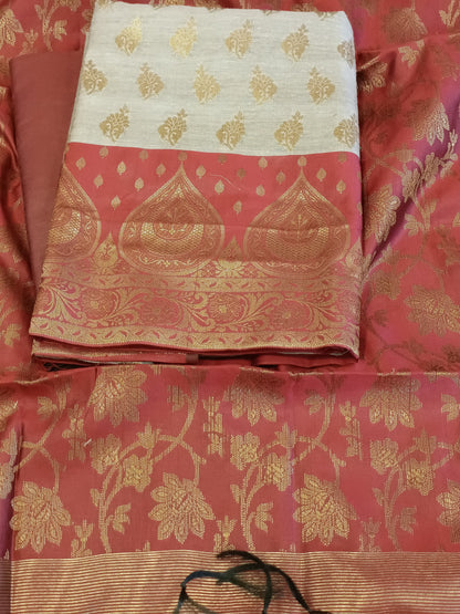 Tussar Cotton Floral Zari Booti with Contrast Maroon Silk Border Banarasi Suit 525IM_CTN1