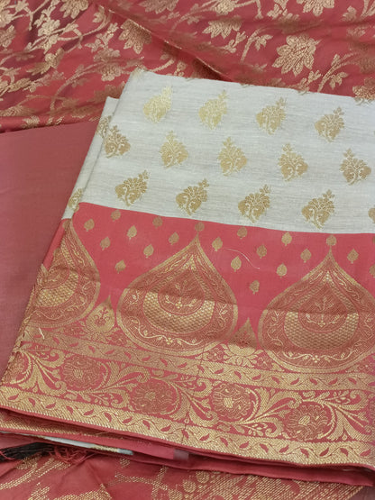 Tussar Cotton Floral Zari Booti with Contrast Maroon Silk Border Banarasi Suit 525IM_CTN1