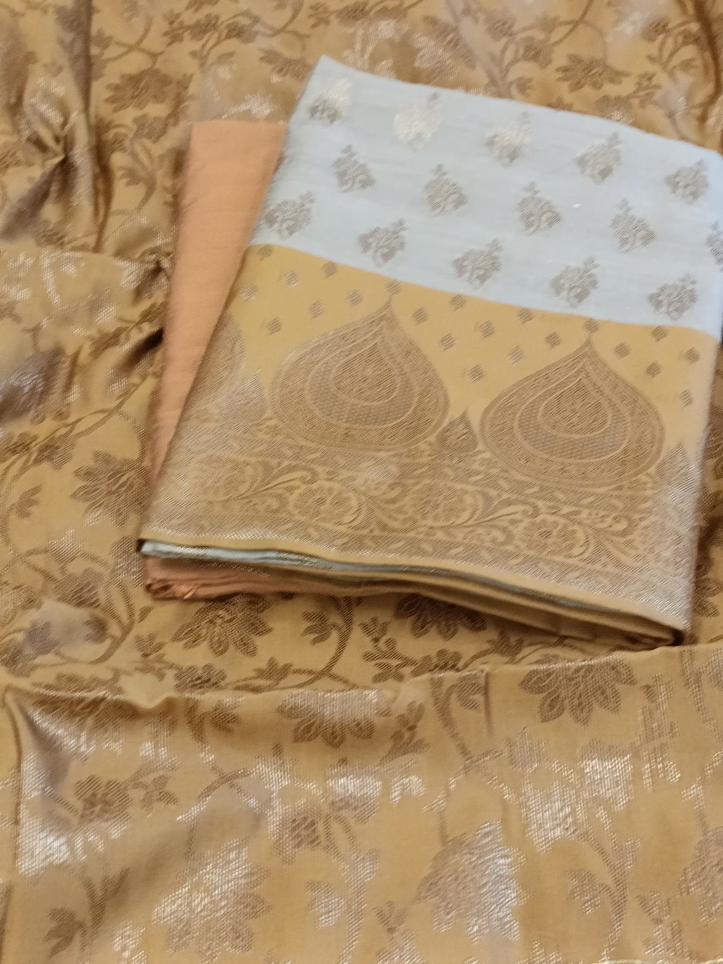 Tussar Cotton Floral Zari Booti with Contrast Mustard Gold Silk Border Banarasi Suit 525IM_CTN2