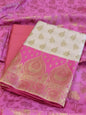 Light Magenta Cotton Floral Zari Booti with Contrast Maroon Silk Border Banarasi Suit 525IM_CTN3