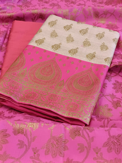 Light Magenta Cotton Floral Zari Booti with Contrast Maroon Silk Border Banarasi Suit 525IM_CTN3
