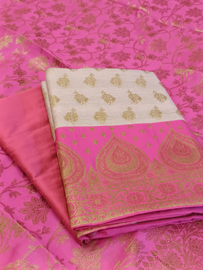 Light Magenta Cotton Floral Zari Booti with Contrast Maroon Silk Border Banarasi Suit 525IM_CTN3