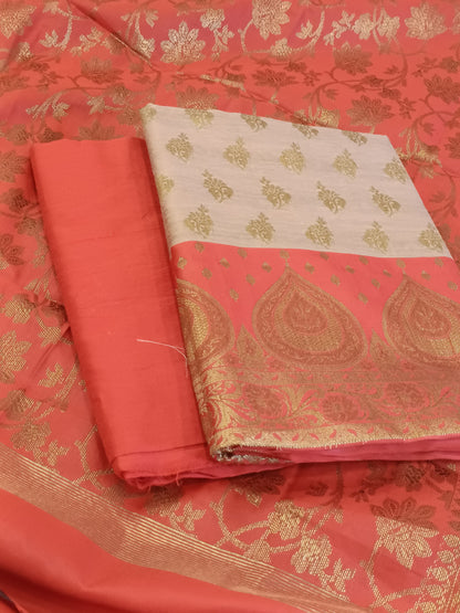 Tussar Cotton Floral Zari Booti with Contrast Red Silk Border Banarasi Suit 525IM_CTN5