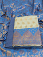Light Blue Cotton Floral Zari Booti with Contrast Blue Silk Border Banarasi Suit 525IM_CTN6