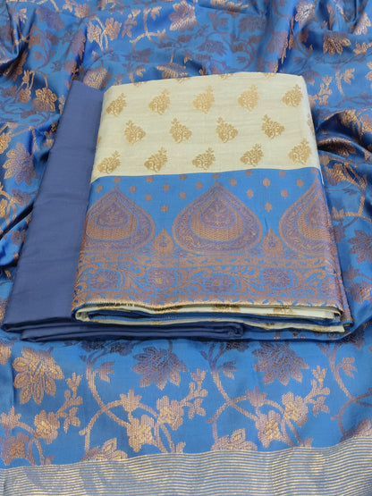 Light Blue Cotton Floral Zari Booti with Contrast Blue Silk Border Banarasi Suit 525IM_CTN6