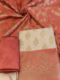 Light Mauve Cotton Floral Zari Booti with Contrast Red Silk Border Banarasi Suit 525IM_CTN8