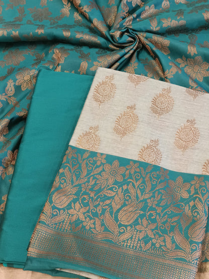 Light seagreen Cotton Floral Zari Booti with Contrast Seagreen Silk Border Banarasi Suit 525IM_CTN9