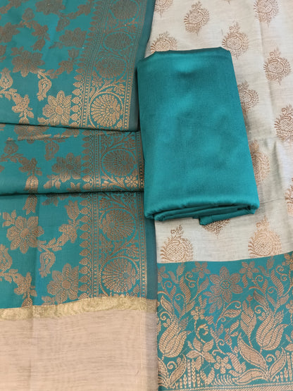 Light seagreen Cotton Floral Zari Booti with Contrast Seagreen Silk Border Banarasi Suit 525IM_CTN9