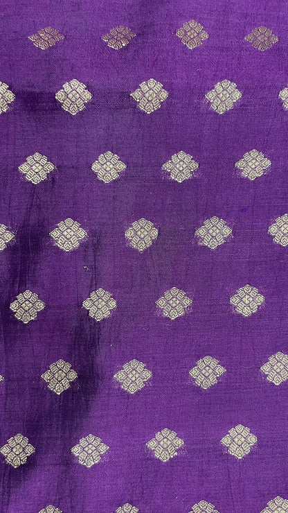 Regal Radiance: Faishana Pure Silk Handloom Purple Chiniya Silk Gold Zari Booti and Tilfi Anchal with Tilfi Zari Border Purple Blouse Piece