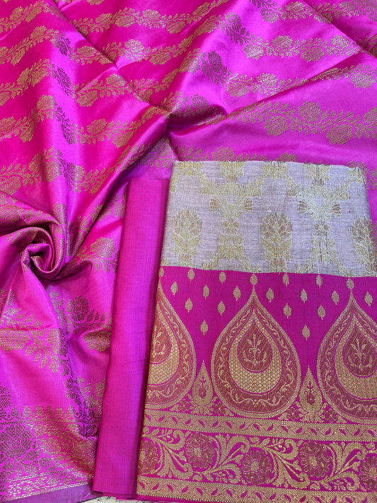 Magenta Cotton Alfi Zari Jaal Contrast Dark Magenta Silk Border Banarasi Suit 55IM_CTN10